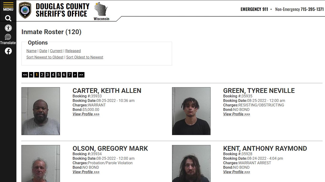 Current Inmates Booking Date Descending - Douglas County Sheriff WI